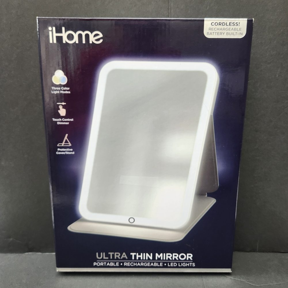 iHome Ultra Thin LED Mirror - White-5X8 Unbreakable Mirror.